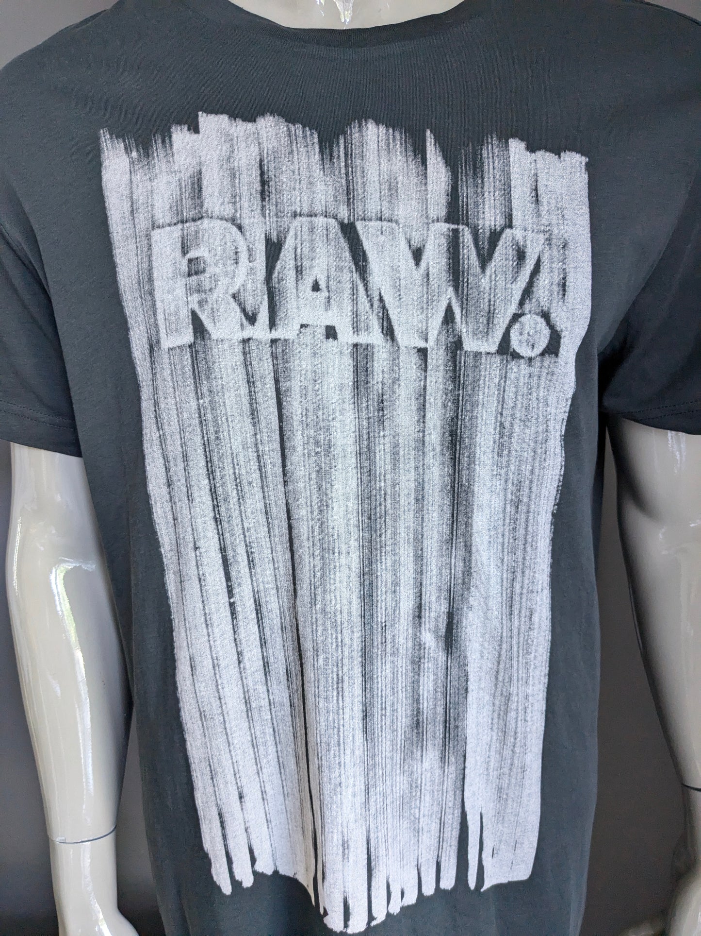 G Star RAW shirt. Donker Grijs met opdruk. Maat 2XL / XL.