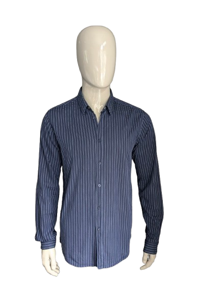 Camisa de Hans Ubbink. Azul a rayas y salpicadas. Tamaño xl.