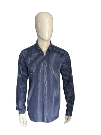 Hans Ubbink shirt. Blue striped and dotted. Size XL.