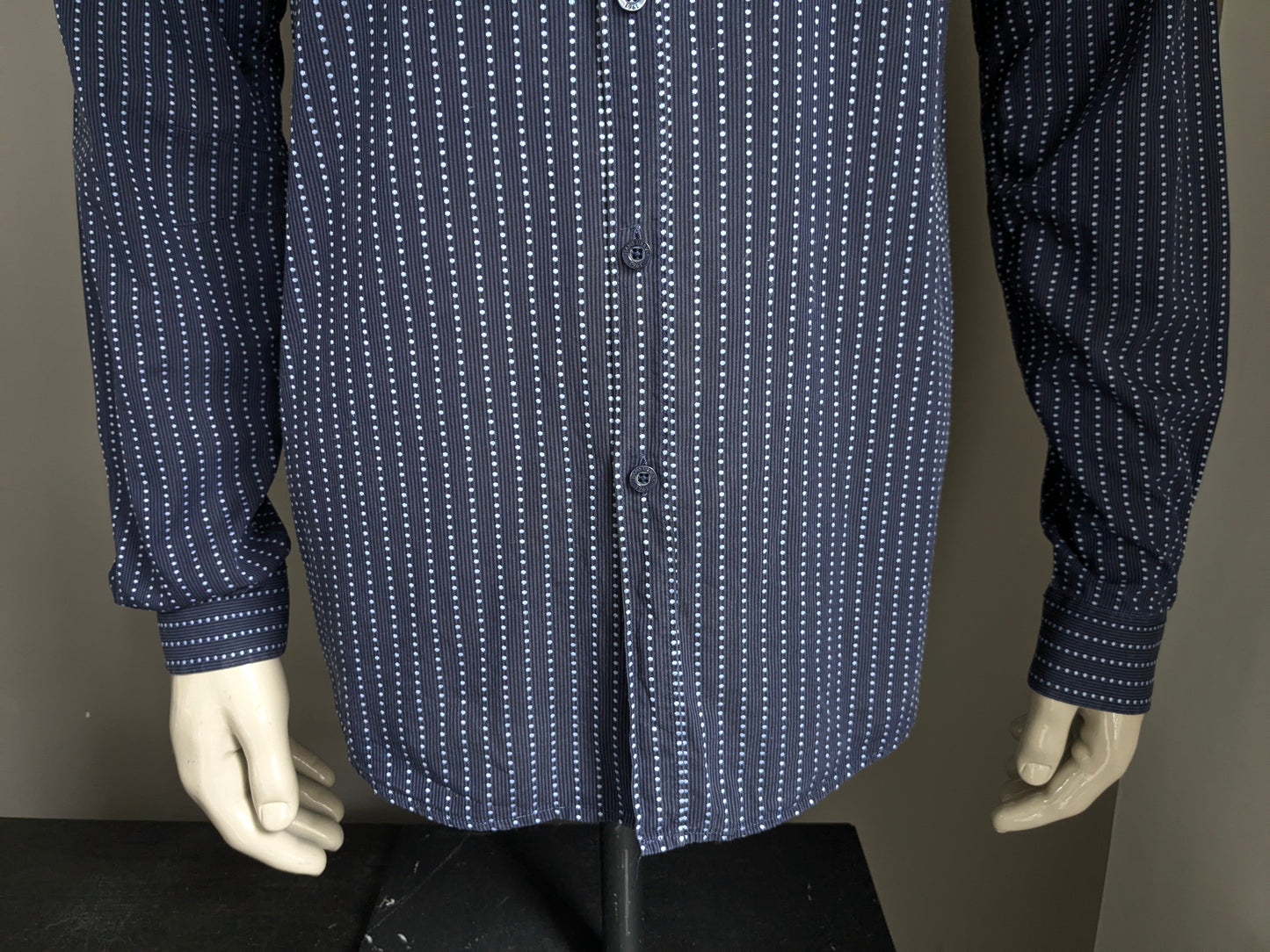 Camisa de Hans Ubbink. Azul a rayas y salpicadas. Tamaño xl.