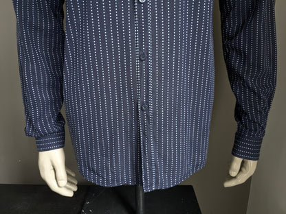 Camicia Hans Ubbink. Strisce blu e punteggiate. Taglia XL.