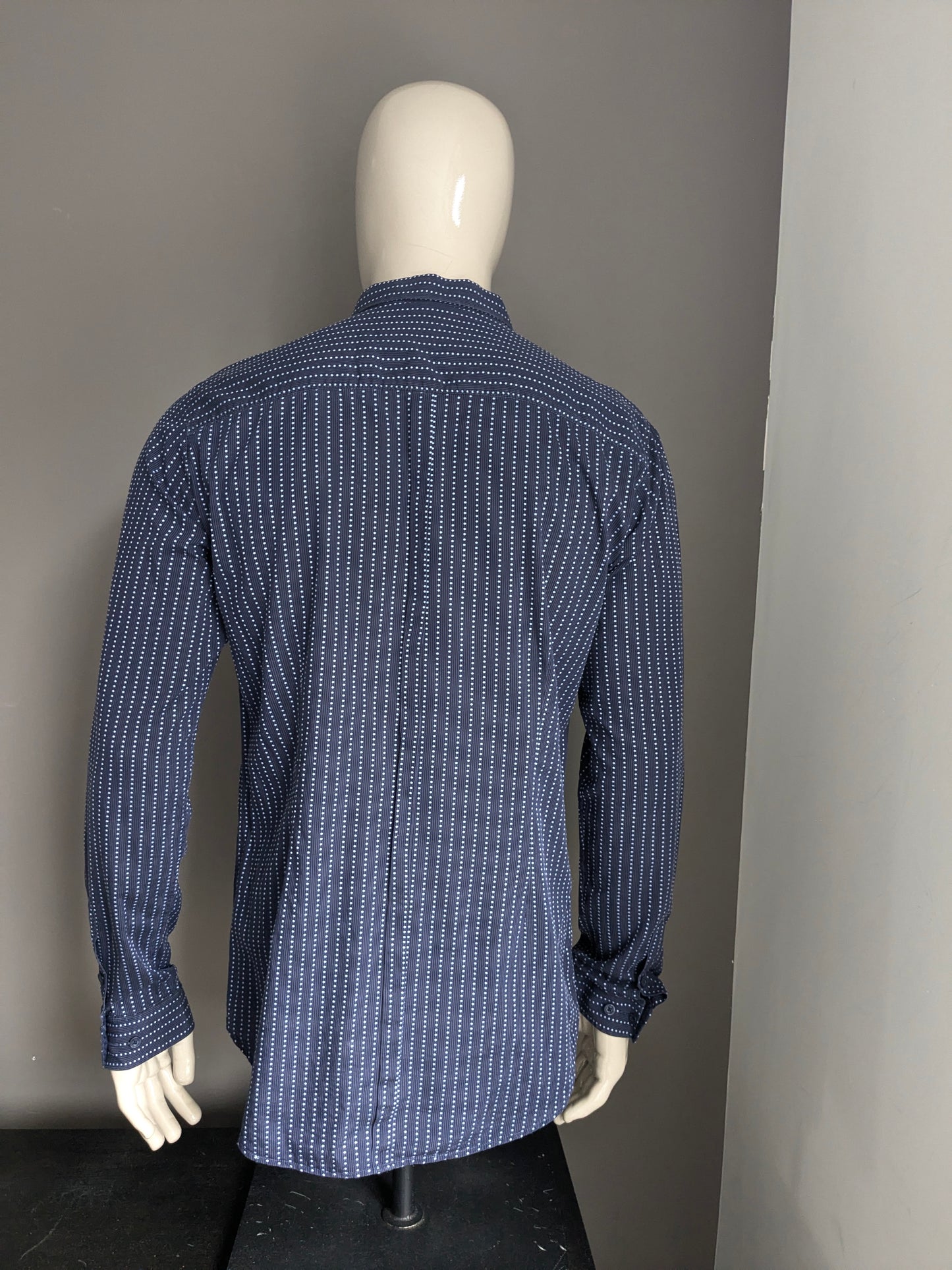 Camicia Hans Ubbink. Strisce blu e punteggiate. Taglia XL.