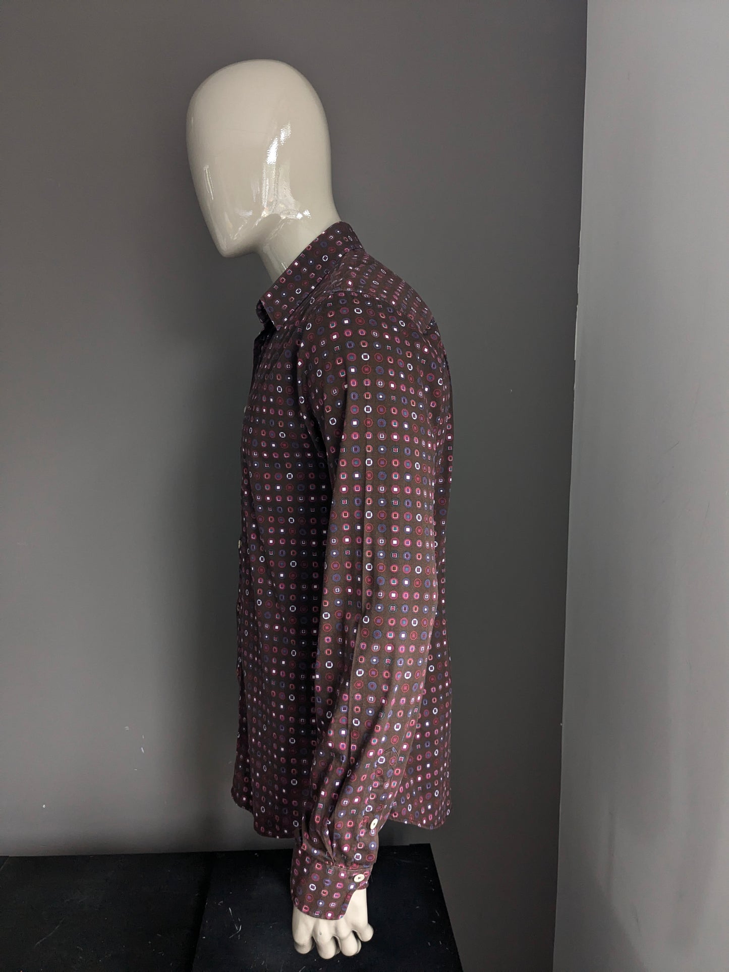 Camisa de Hans Ubbink. Estampado verde rojo morado marrón. Tamaño xl. Estirar.