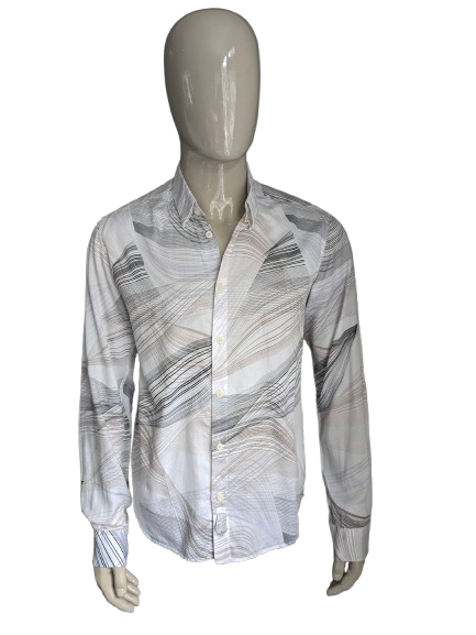 Chemise Hans Ubbink. Imprimé brun noir gris. Taille xl.