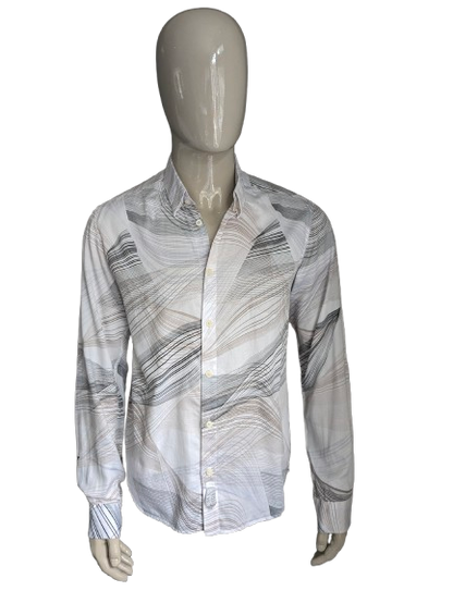 Camisa de Hans Ubbink. Impresión gris marrón negro. Tamaño xl.