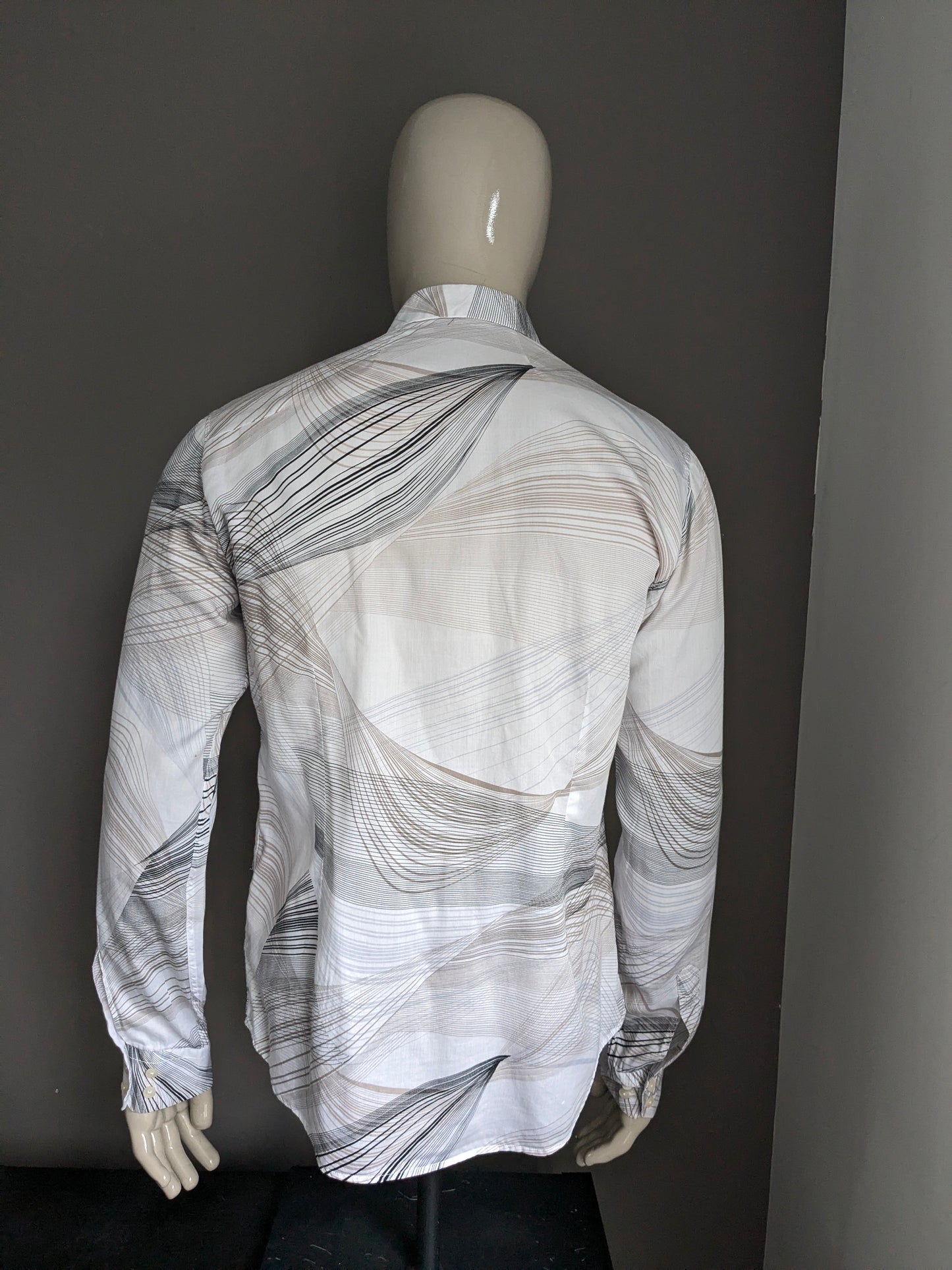 Camicia Hans Ubbink. Stampa marrone nero grigio. Taglia XL.