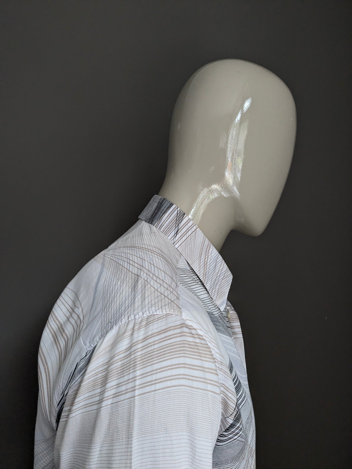 Camicia Hans Ubbink. Stampa marrone nero grigio. Taglia XL.