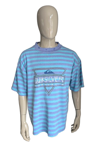 Quiksilver Camisa vintage. Púrpura azul rayada con estampado. Tamaño xl.