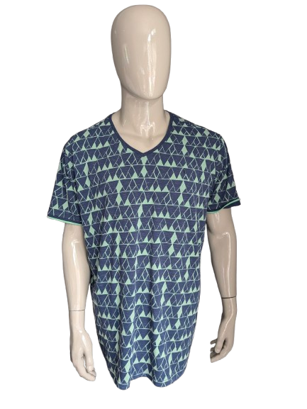 Twinlife shirt met V-hals. Groen Blauwe print. Maat 3XL / XXXL.