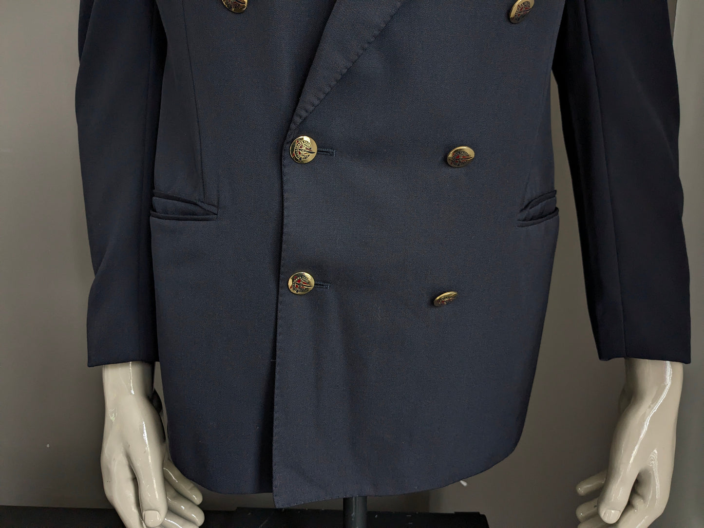 Vintage Paul & Shark Wollen Double Breasted jacket. Dark blue. Nice buttons. Size 46/48 / S.