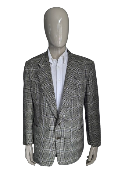 Pal Zileri woolen jacket. Beige black blue checked. Size 54 / L.