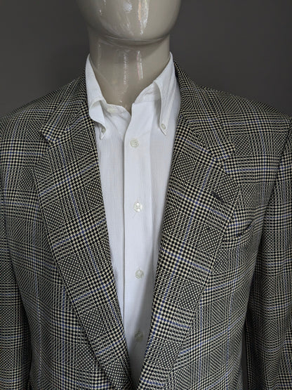 Pal Zileri woolen jacket. Beige black blue checked. Size 54 / L.