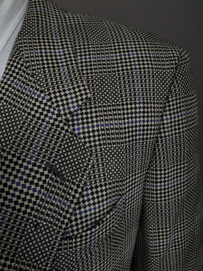 Pal Zileri woolen jacket. Beige black blue checked. Size 54 / L.