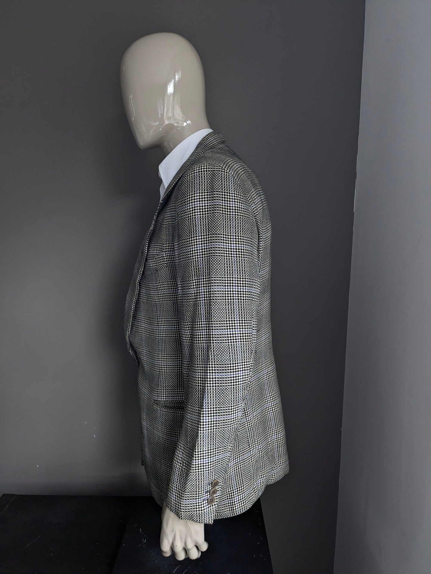 Pal Zileri woolen jacket. Beige black blue checked. Size 54 / L.