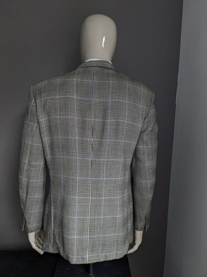 Pal Zileri woolen jacket. Beige black blue checked. Size 54 / L.