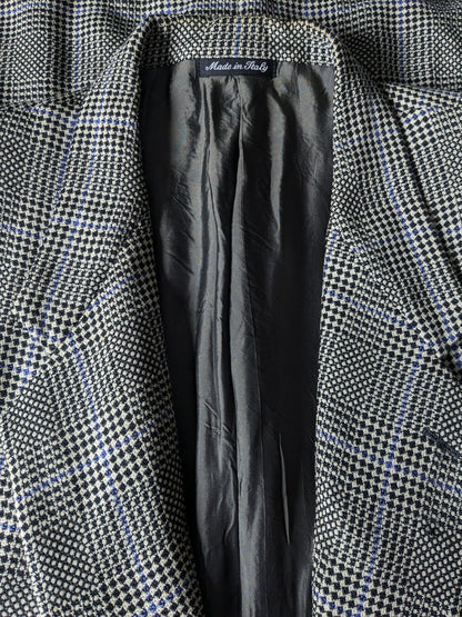 Pal Zileri woolen jacket. Beige black blue checked. Size 54 / L.