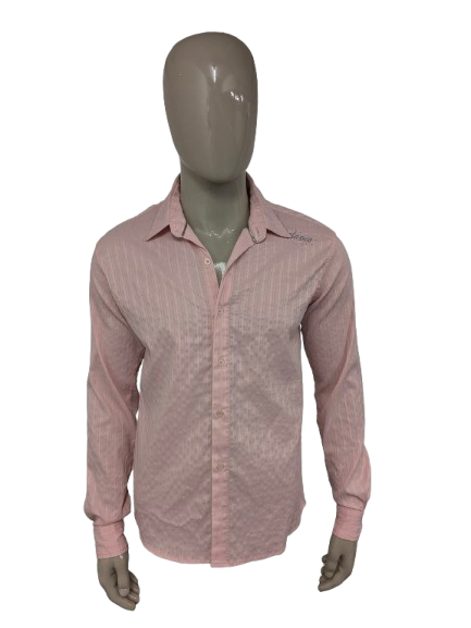 Balance Jeans Couture Shirt. Rose rayé avec applications. Taille M / L.