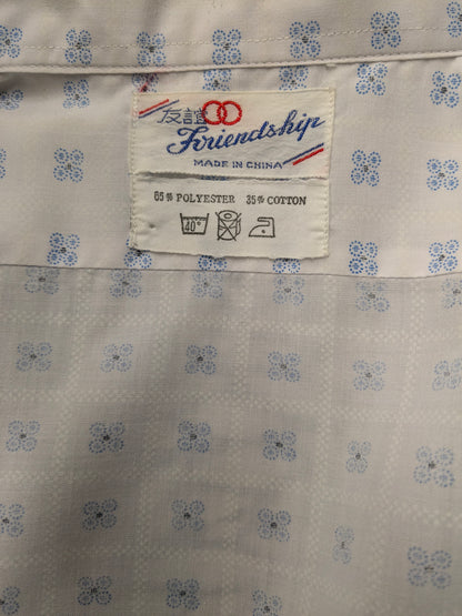 Amistad camisa de los 70. Estampado azul blanco. Tamaño M.