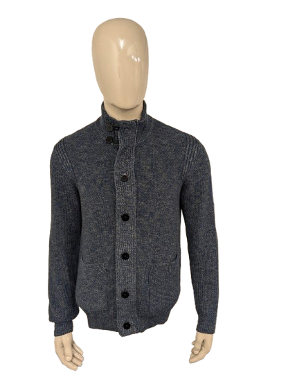 Cardigan Lerros avec fermeture éclair et boutons. Vert bleu mélangé. Taille M.