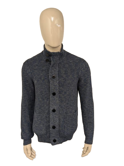 Cardigan Lerros avec fermeture éclair et boutons. Vert bleu mélangé. Taille M.