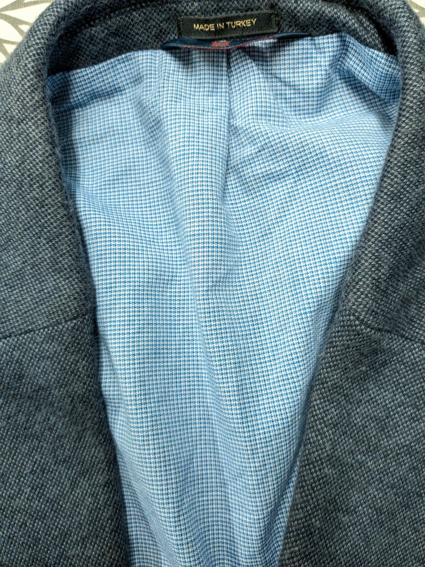 Veste Massimo Dutti avec plaques de coude. Motif bleu gris. Taille 56 / XL.