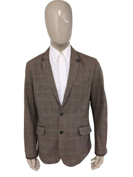 Ted Baker jacket with elbow patches. Brown blue green checked. Size 6 / XL.