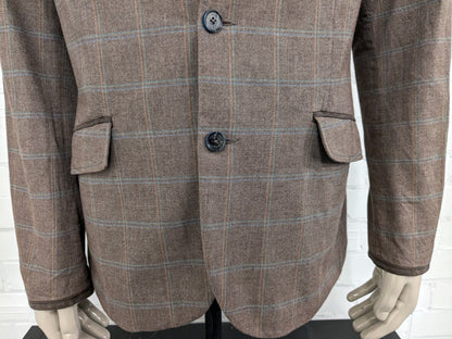 Giacca Ted Baker con patch di gomito. Verde blu marrone controllato. Taglia 6 / XL.