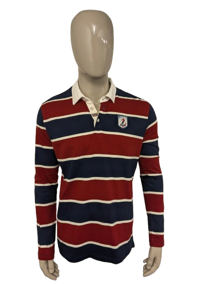 Mango man polo sweater. Red blue beige striped. Size 2XL / XXL.