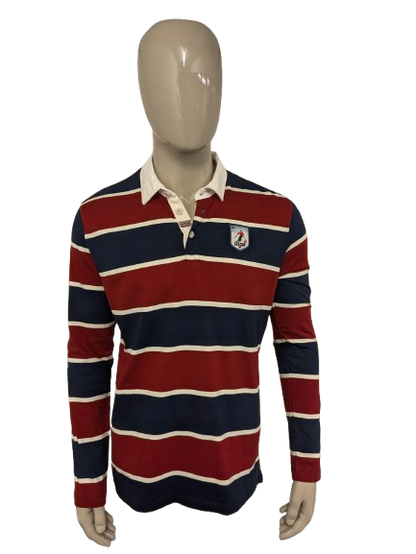 Mango man polo sweater. Red blue beige striped. Size 2XL / XXL.