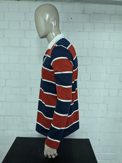 Mango man polo sweater. Red blue beige striped. Size 2XL / XXL.