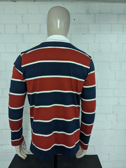 Mango man polo sweater. Red blue beige striped. Size 2XL / XXL.