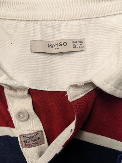 Mango man polo sweater. Red blue beige striped. Size 2XL / XXL.