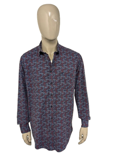 Casa Moda overhemd. Blauw Rode print. Maat 2XL / XXL. stretch. Casual Fit.