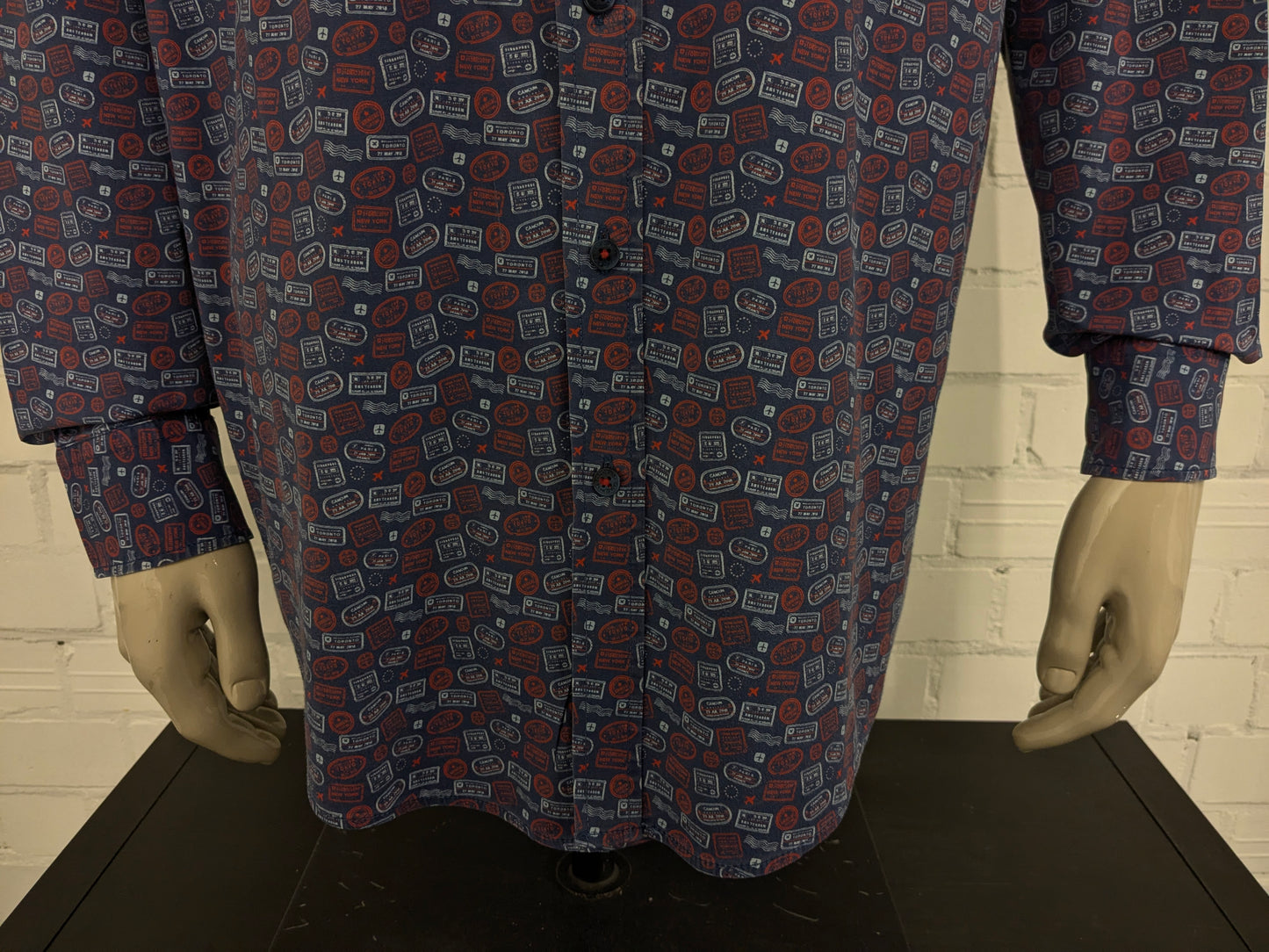 Casa Moda overhemd. Blauw Rode print. Maat 2XL / XXL. stretch. Casual Fit.