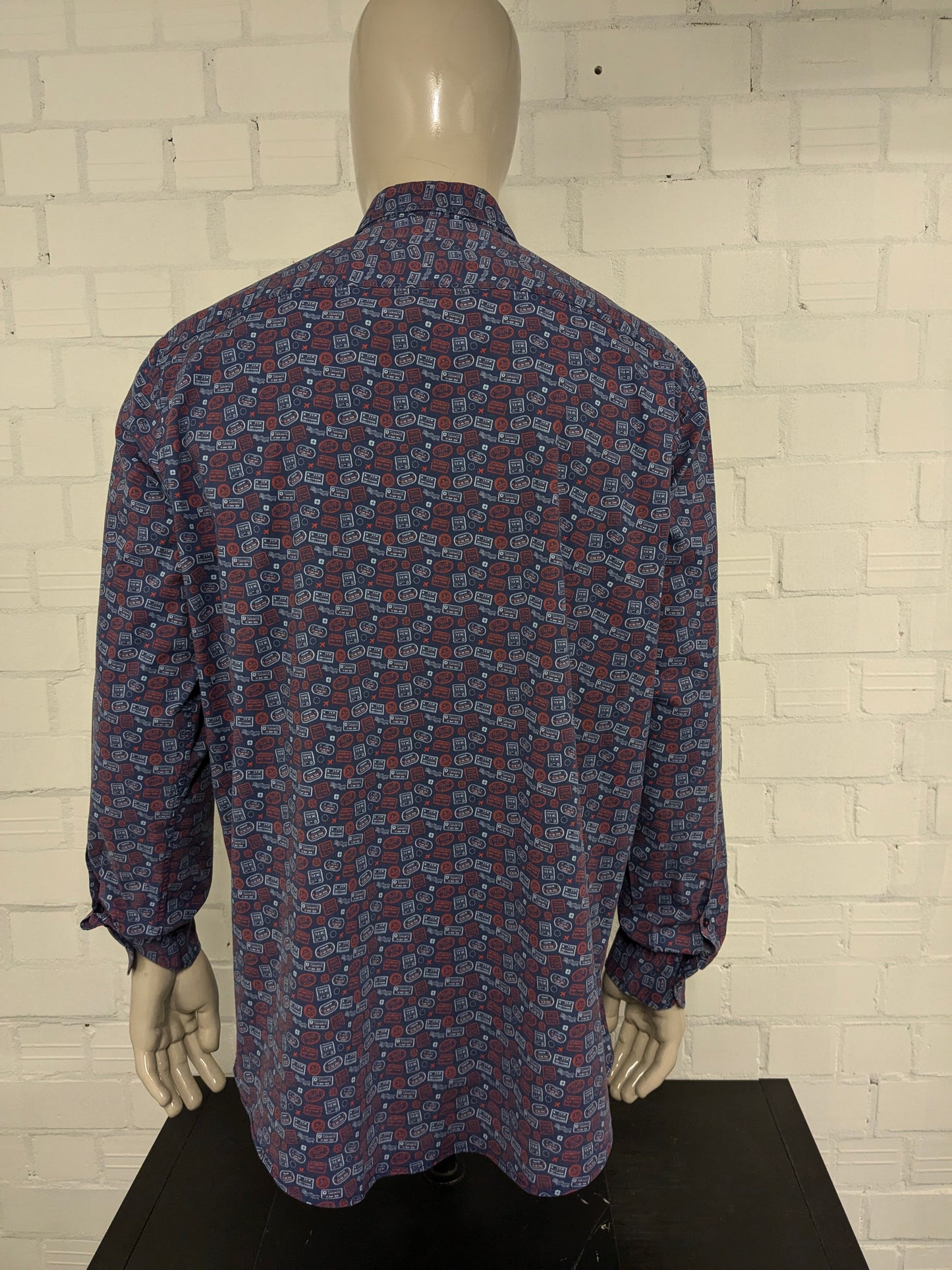 Casa Moda overhemd. Blauw Rode print. Maat 2XL / XXL. stretch. Casual Fit.