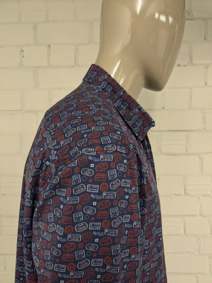 Casa Moda overhemd. Blauw Rode print. Maat 2XL / XXL. stretch. Casual Fit.