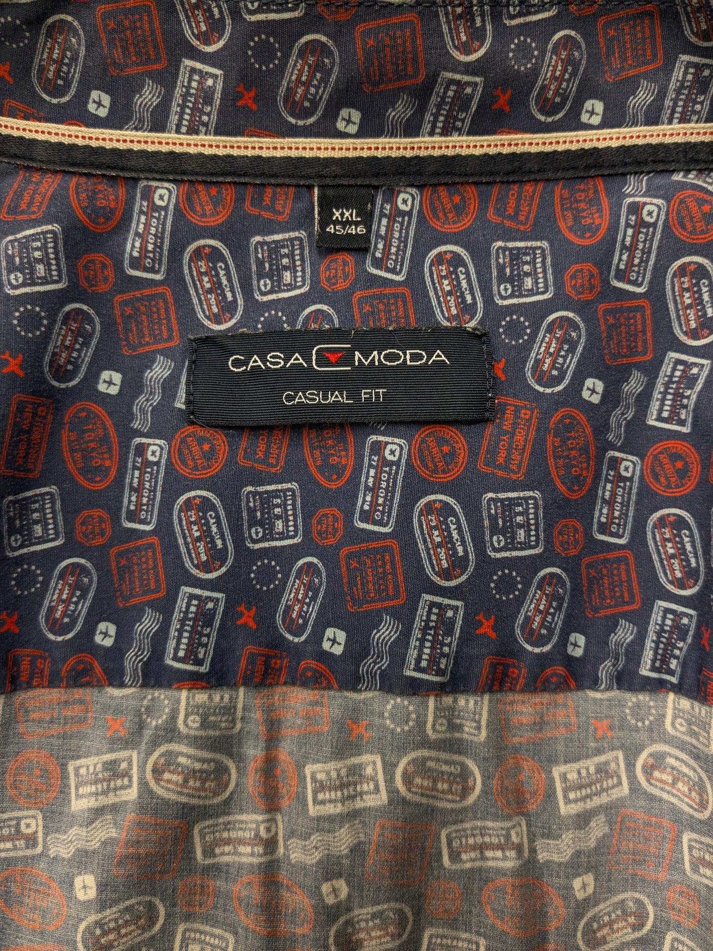 Casa Moda overhemd. Blauw Rode print. Maat 2XL / XXL. stretch. Casual Fit.