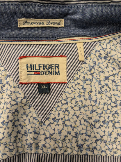 Hilfiger Denim overhemd. Blauw Wit gestreept. Maat XL. Slim Fit.