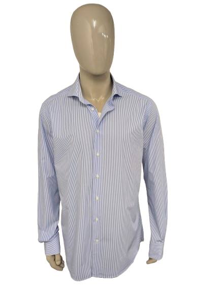 Suitsupply overhemd. Blauw Wit gestreept. Maat 44 / XL.