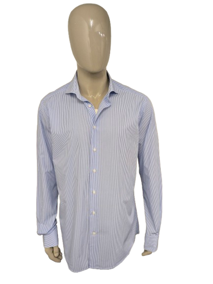 Suitsupply overhemd. Blauw Wit gestreept. Maat 44 / XL.