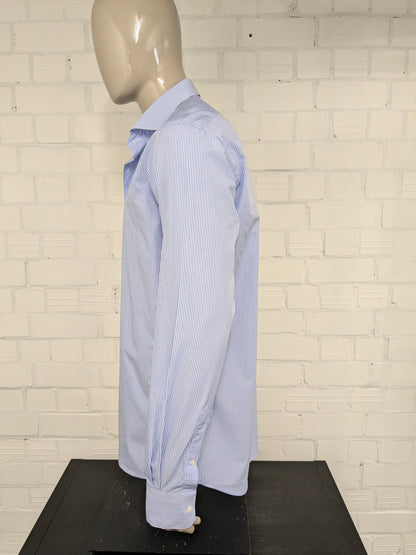 Suitsupply overhemd. Blauw Wit gestreept. Maat 44 / XL.