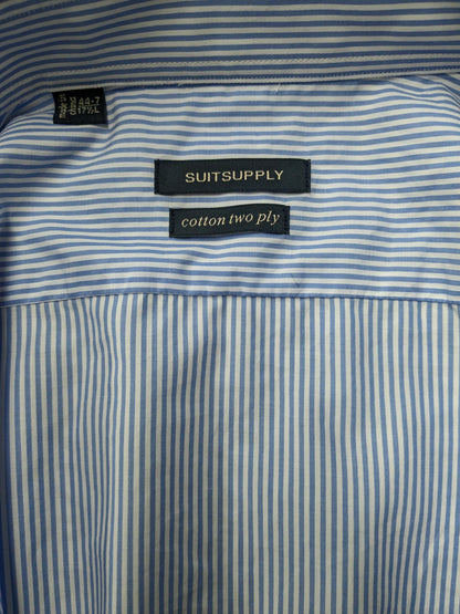 Suitsupply overhemd. Blauw Wit gestreept. Maat 44 / XL.