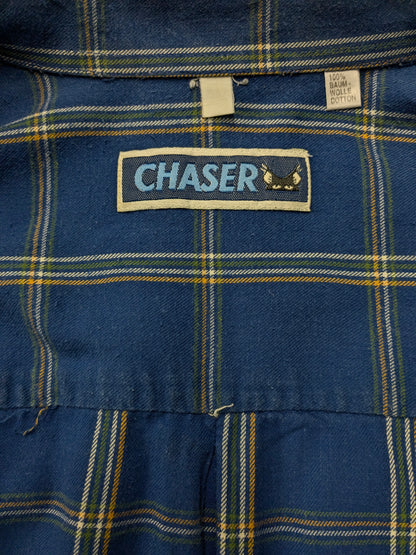 Vintage Chaser Flanellen overhemd. Blauw Oranje Groen geruit. Maat XL.