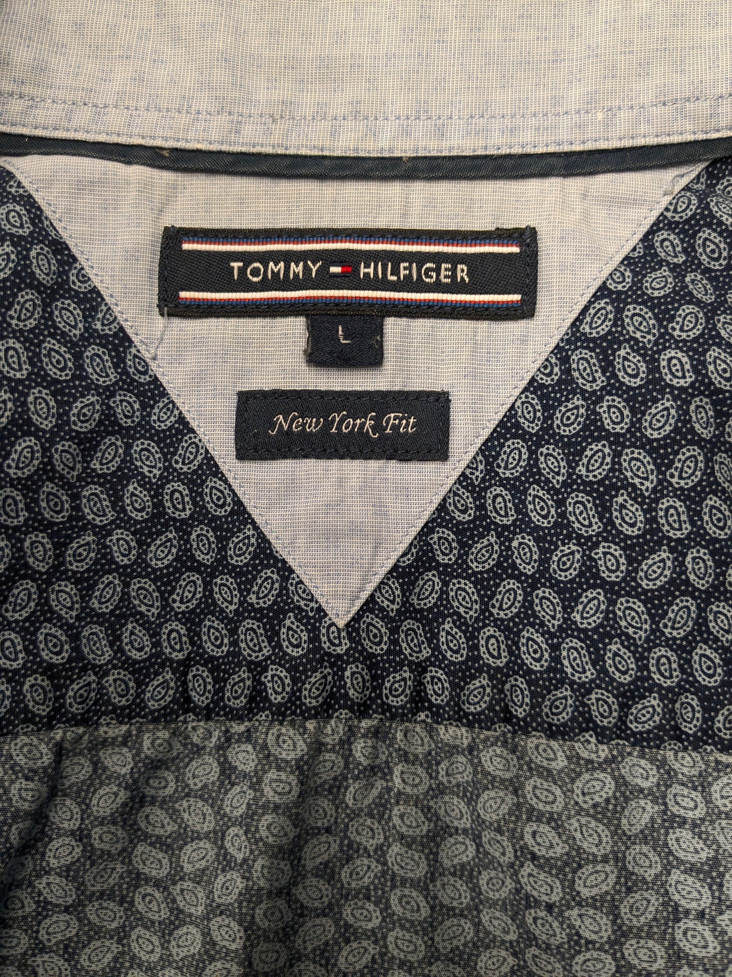 Tommy Hilfiger overhemd. Blauwe print. Maat L. New York Fit.