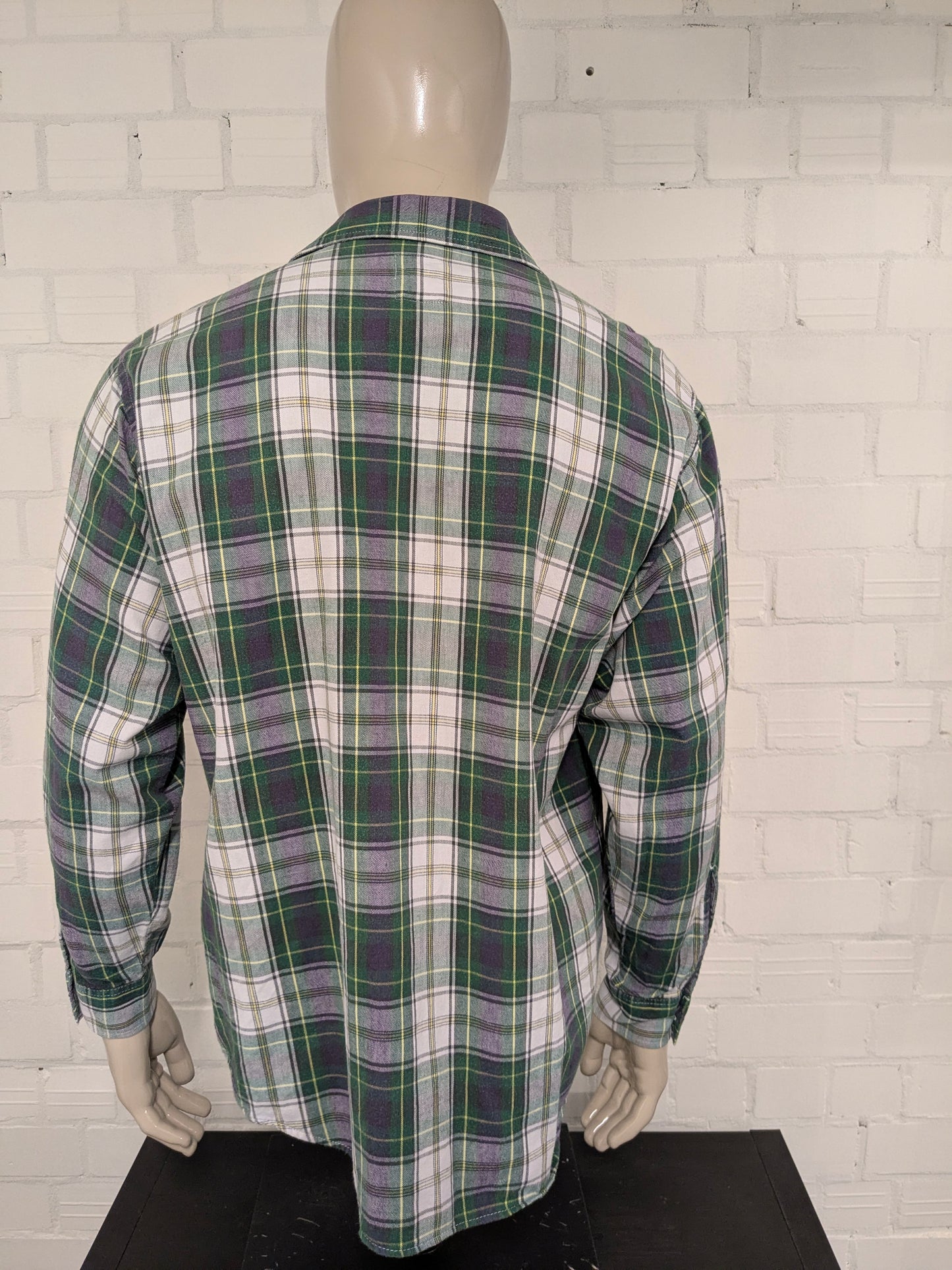 Vintage Lee shirt. Green yellow purple checkered. Size XL.