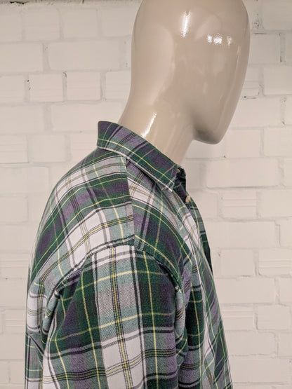 Vintage Lee shirt. Green yellow purple checkered. Size XL.