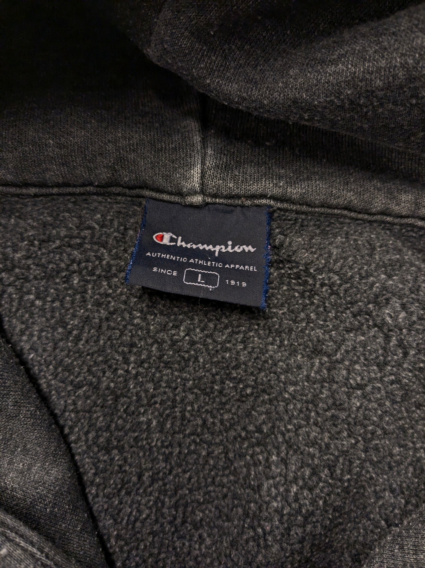 Champion Hoodie. Dark gray mixed. Size L.