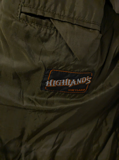 Vintage Highlands Wolljacke. Braungrün gemischt. Größe 56 / xl.