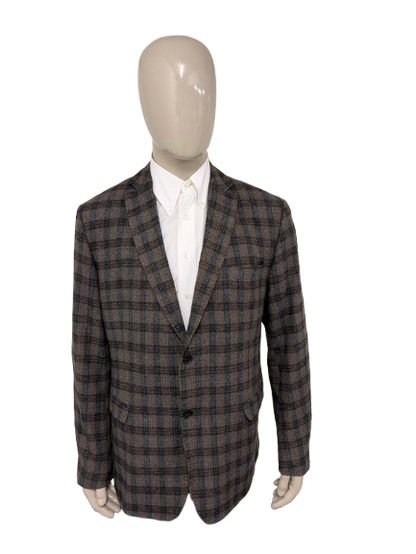 Paul Jacobs woolen jacket. Brown blue checked. Size 56 / XL.