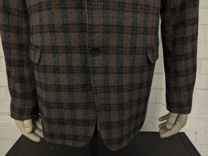 Paul Jacobs woolen jacket. Brown blue checked. Size 56 / XL.